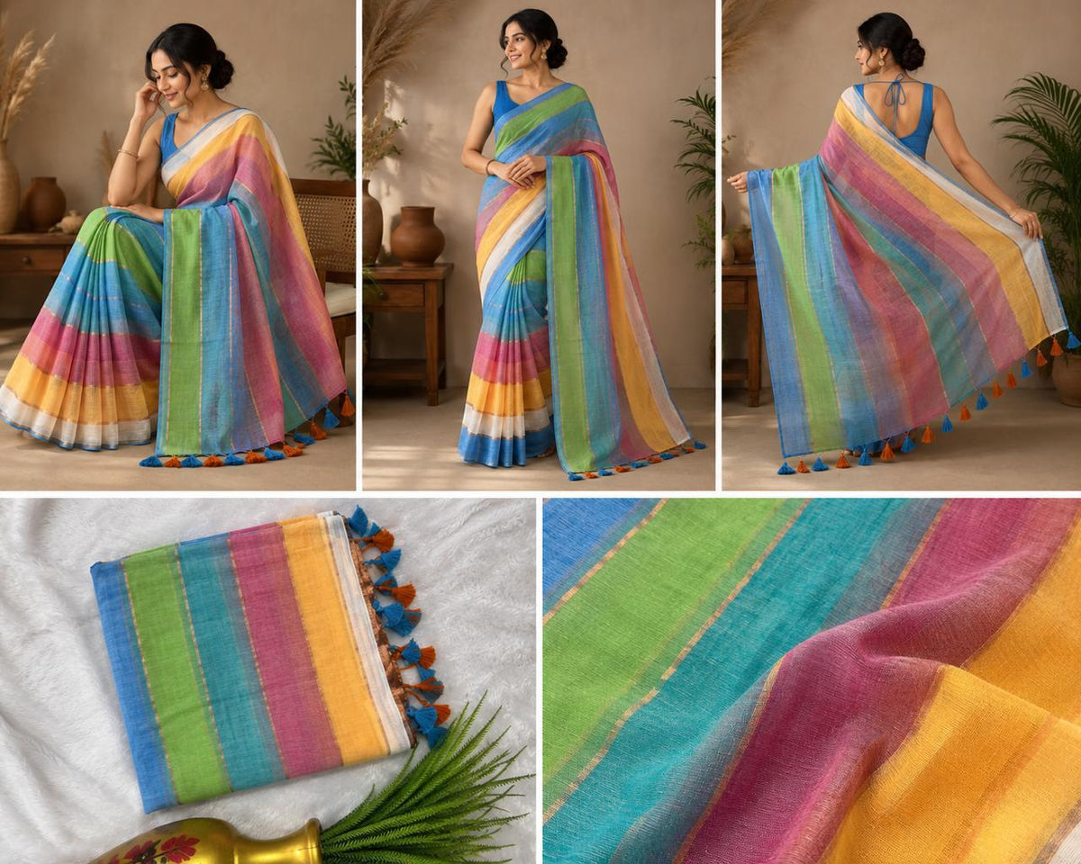 striped mull cotton saree