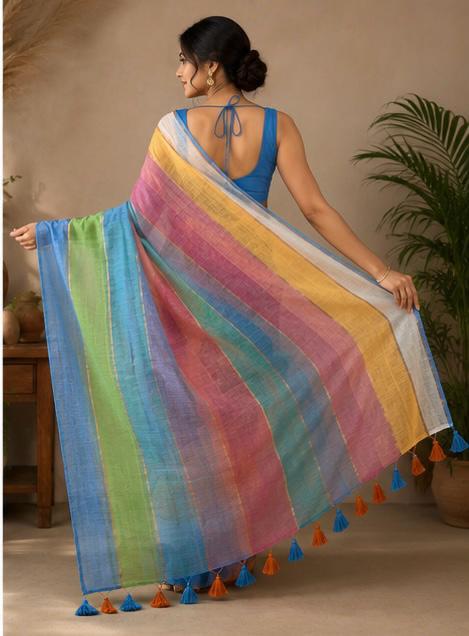 striped mull cotton saree