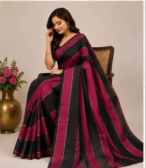striped mull cotton saree