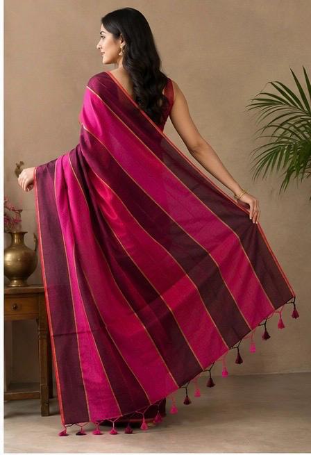 striped mull cotton saree