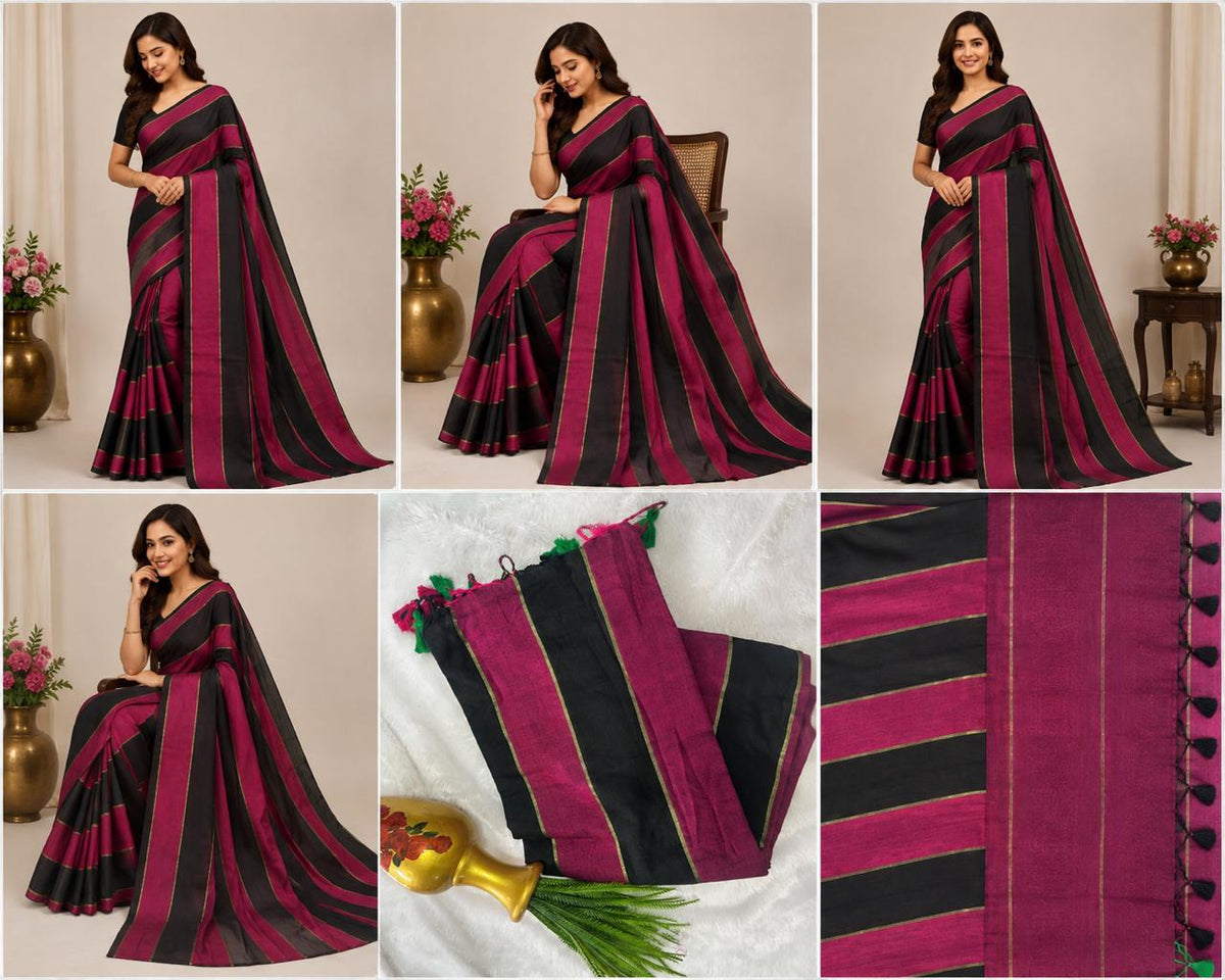 striped mull cotton saree